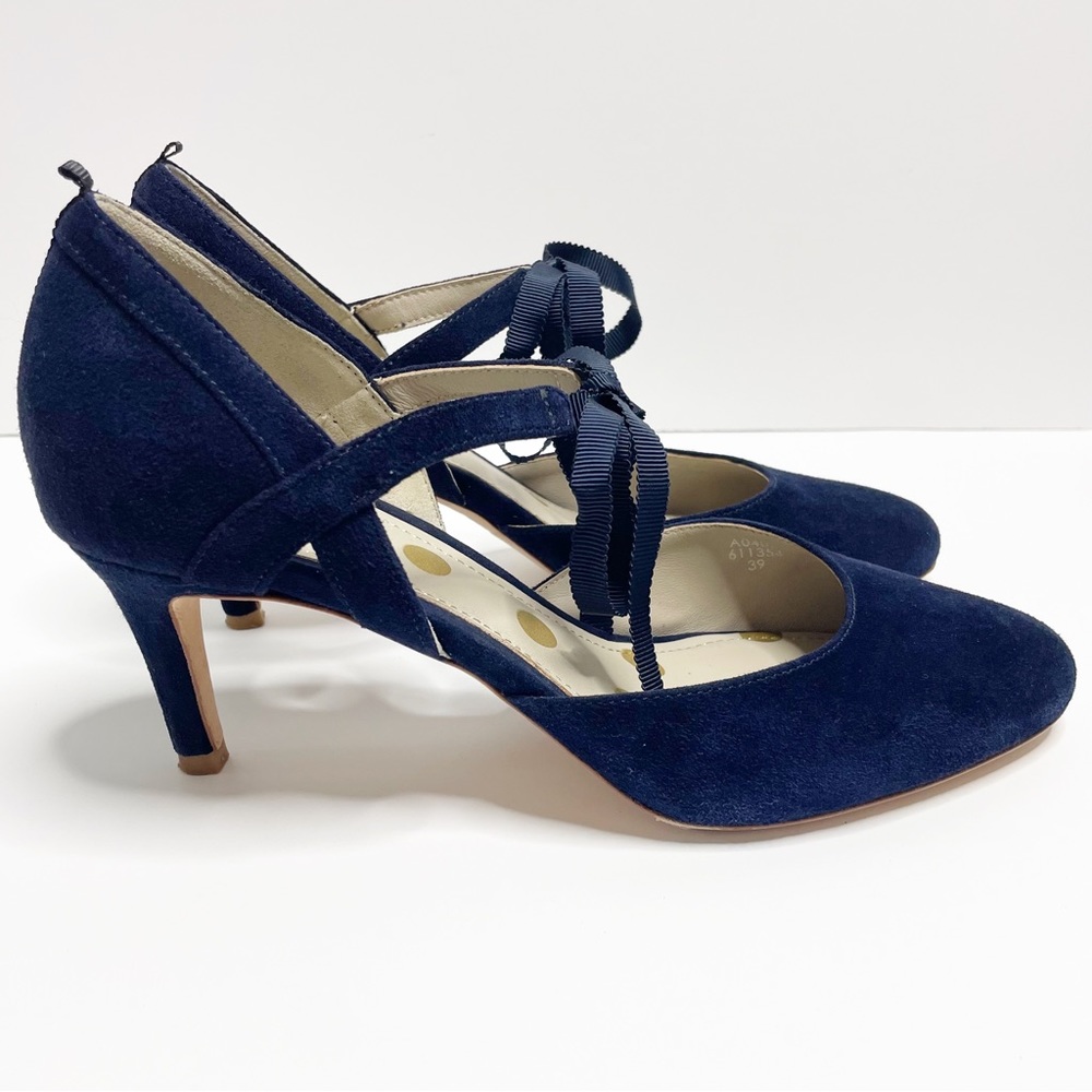 Boden Lavinia Tie Front Low Heel Blue Suede Court Shoes Size 39 (8.5) - Picture 1 of 12
